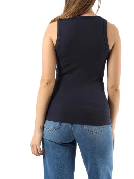 TOP CON CRISTALLI CABOCHON DAVANTI DONNA BLU