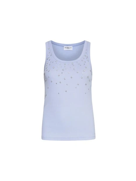 TOP CON CRISTALLI CABOCHON DAVANTI DONNA AZZURRO