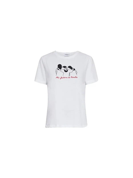 T-SHIRT A MANICA CORTA CON SCRITTA RICAMATA DONNA BIANCO