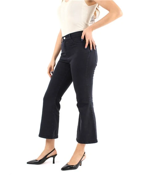 PANTALONI CROPPED A ZAMPA IN DENIM BULL STRETCH DONNA BLU