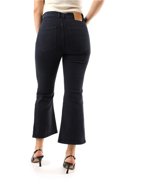 PANTALONI CROPPED A ZAMPA IN DENIM BULL STRETCH DONNA BLU