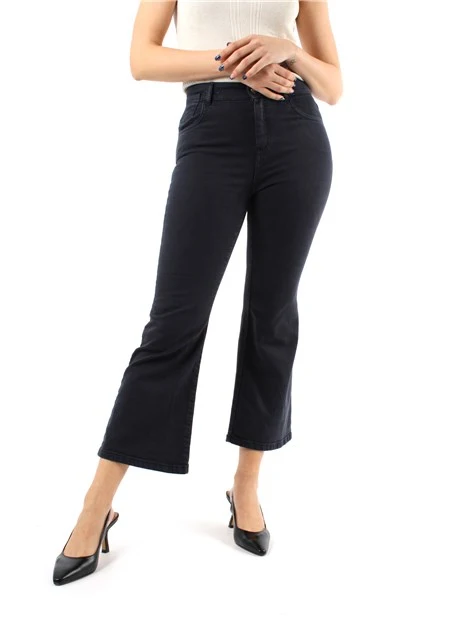 PANTALONI CROPPED A ZAMPA IN DENIM BULL STRETCH DONNA BLU