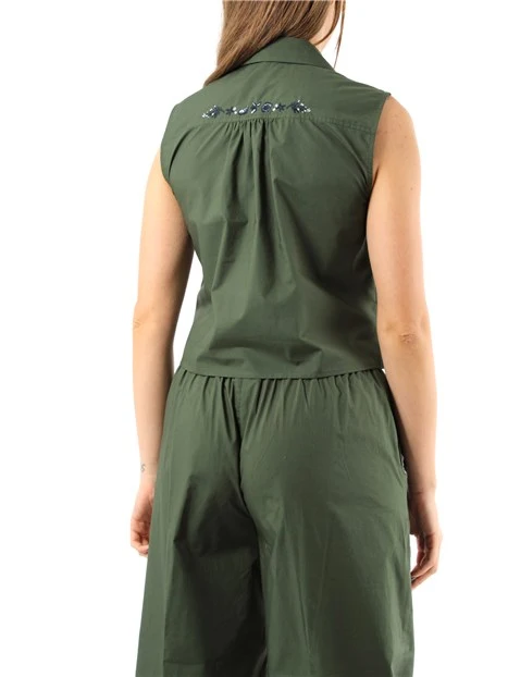 TOP CON RICAMO IN POPELINE DI COTONE DONNA VERDE