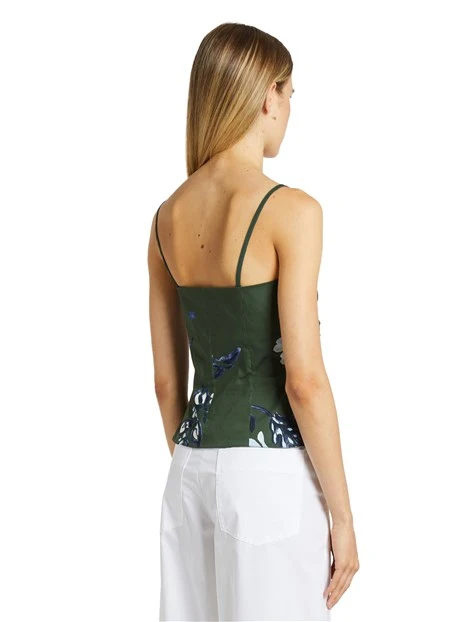 TOP IN POPELINE STRETCH FLOREALE DONNA VERDE