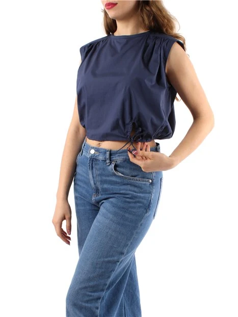 BLUSA CROP IN POPELINE DI COTONE DONNA BLU