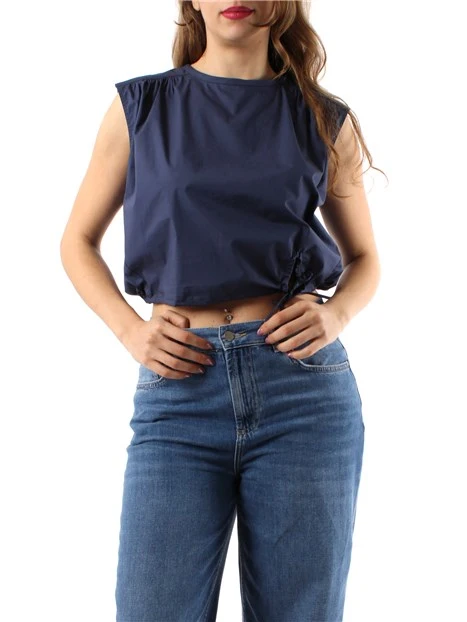 BLUSA CROP IN POPELINE DI COTONE DONNA BLU