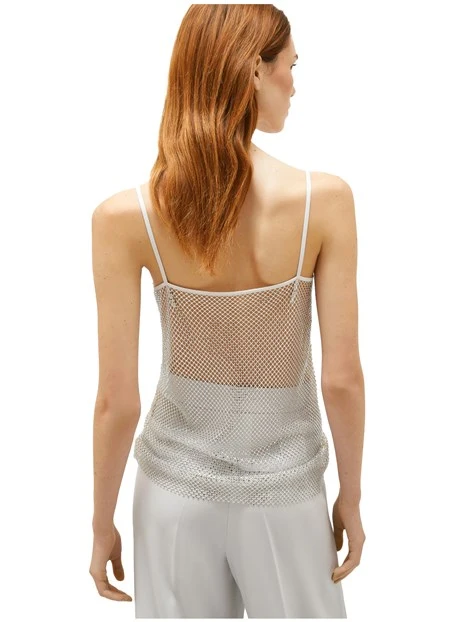 TOP IN JERSEY A RETE CON STRASS DONNA BIANCO