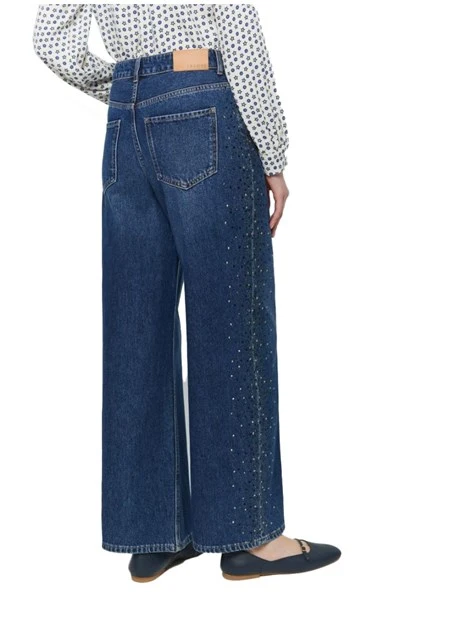 JEANS PALAZZO CON STRASS SUI FIANCHI DONNA BLU