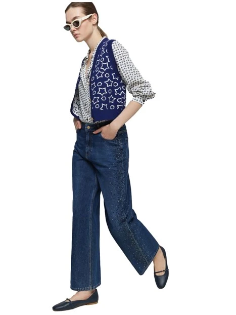 JEANS PALAZZO CON STRASS SUI FIANCHI DONNA BLU