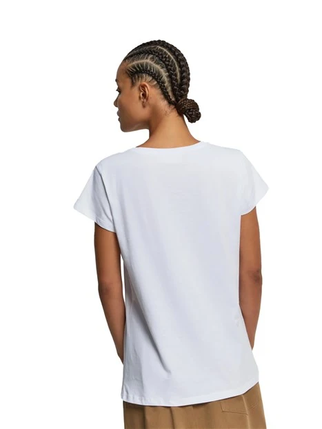 T-SHIRT A MANICA CORTA CON RICAMO SUL TASCHINO DONNA BIANCO