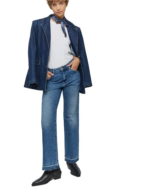 JEANS A ZAMPA CON ORLO SFRANGIATO DONNA BLU