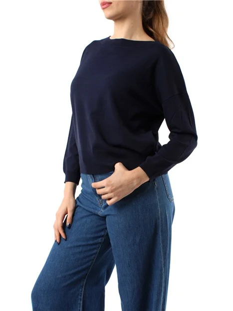 MAGLIA GIRCOLLO OVER IN CRÊPE DONNA BLU