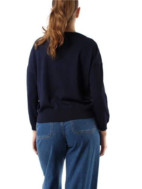 MAGLIA GIRCOLLO OVER IN CRÊPE DONNA BLU