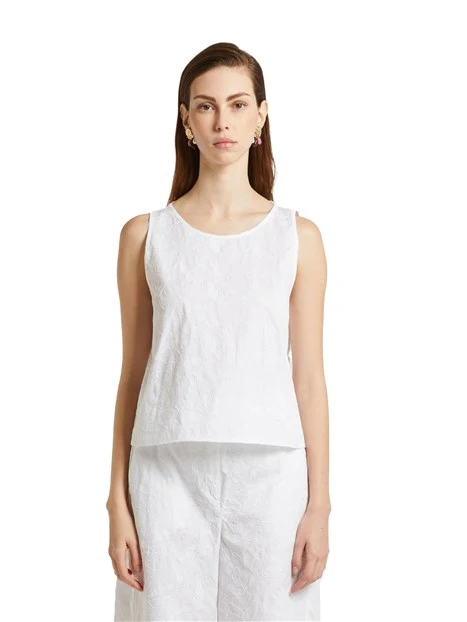 TOP IN POPELINE DI COTONE RICAMATO DONNA BIANCO