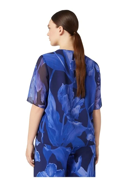 BLUSA FLOREALE IN GEORGETTE DONNA BLU