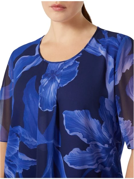 BLUSA FLOREALE IN GEORGETTE DONNA BLU