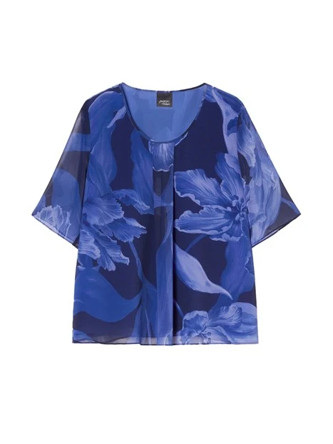 BLUSA FLOREALE IN GEORGETTE DONNA BLU