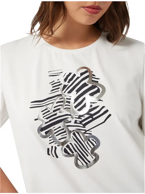 T-SHIRT MANICA CORTA CON STAMPA DONNA BIANCO NERO