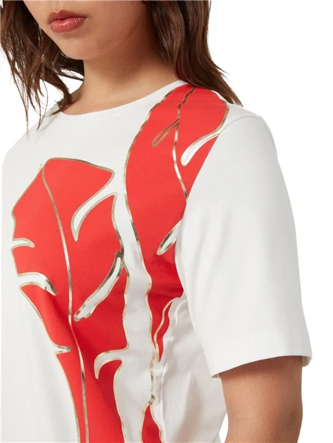 T-SHIRT MANICA CORTA CON STAMPA FLOREALE DONNA BIANCO ROSSO