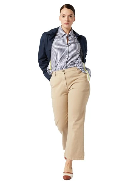 PANTALONI A ZAMPA IN BULL DI COTONE DONNA BEIGE