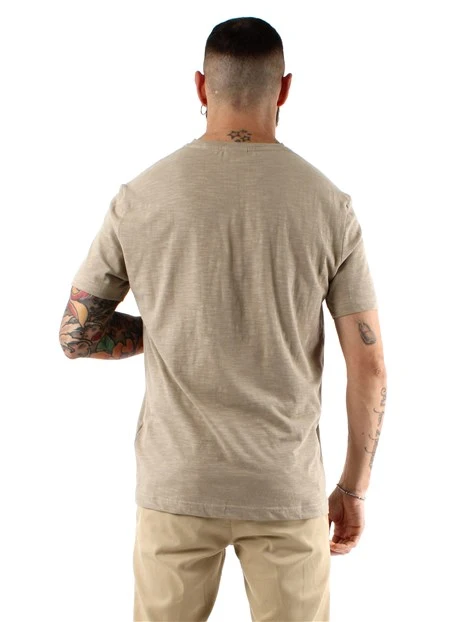 T-SHIRT MANICA CORTA IN MISTO COTONE E LINO UOMO BEIGE