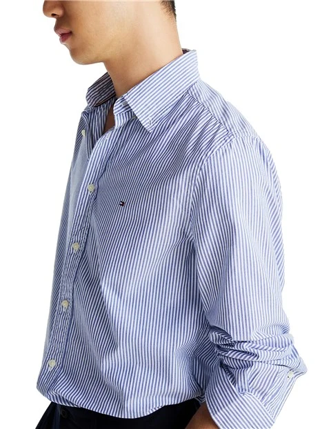 CAMICIA A RIGHE IN POPELINE DI COTONE UOMO BIANCO BLU