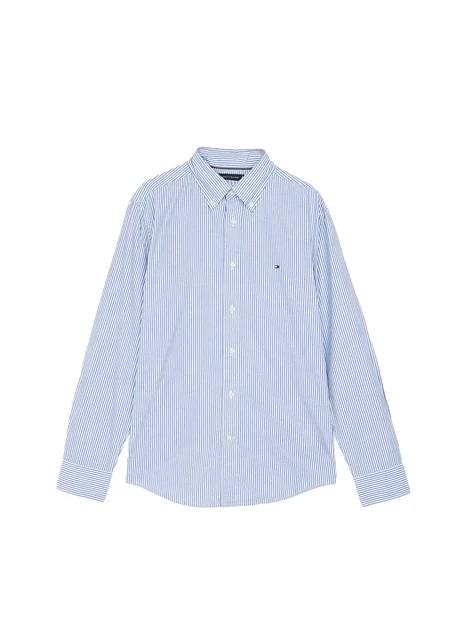 CAMICIA A RIGHE IN POPELINE DI COTONE UOMO BIANCO BLU