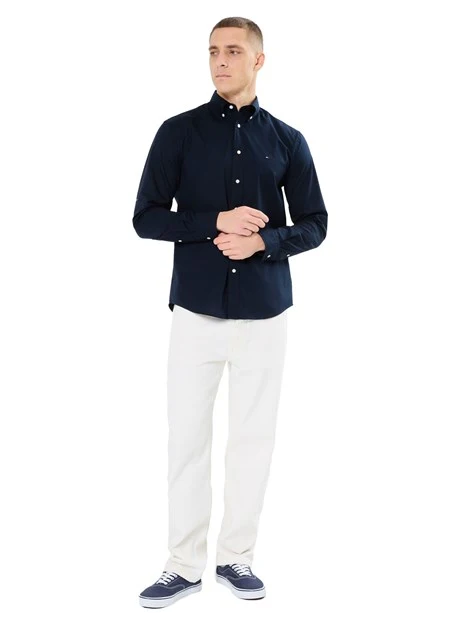 CAMICIA FLEX IN POPELINE DI COTONE UOMO BLU NOTTE