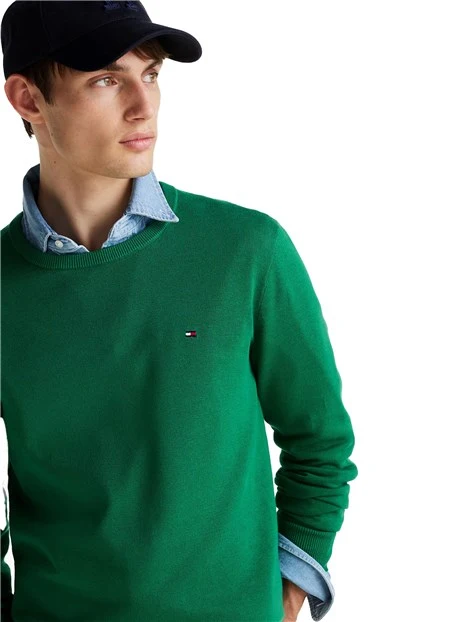 MAGLIA GIROCOLLO IN PURO COTONE CON BANDIERINA UOMO VERDE