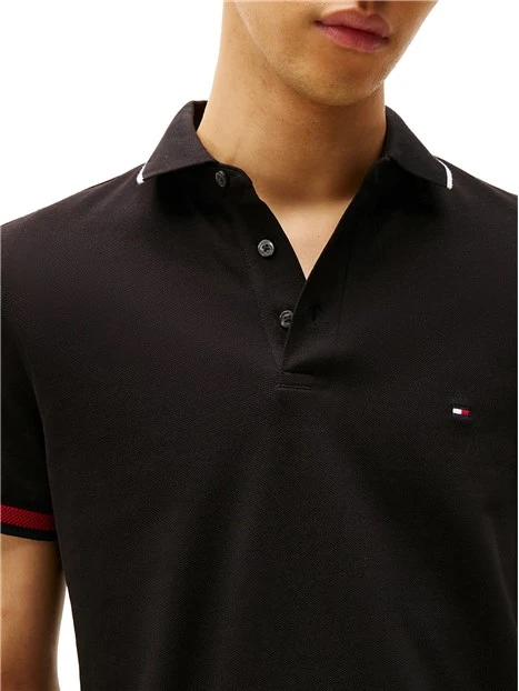 POLO MANICA CORTA SLIM FIT CON BANDE ICONICHE UOMO NERO