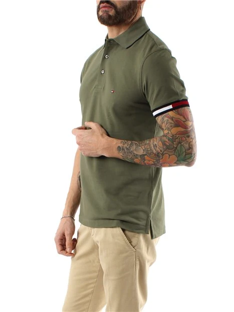 POLO MANICA CORTA SLIM FIT CON BANDE ICONICHE UOMO VERDE