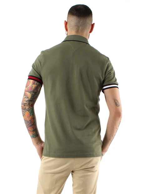 POLO MANICA CORTA SLIM FIT CON BANDE ICONICHE UOMO VERDE