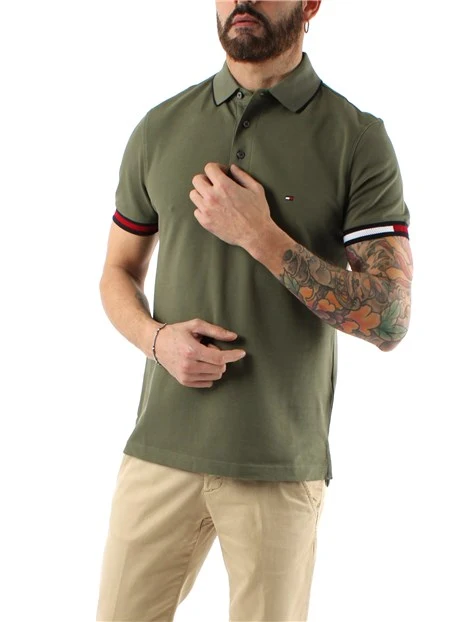 POLO MANICA CORTA SLIM FIT CON BANDE ICONICHE UOMO VERDE