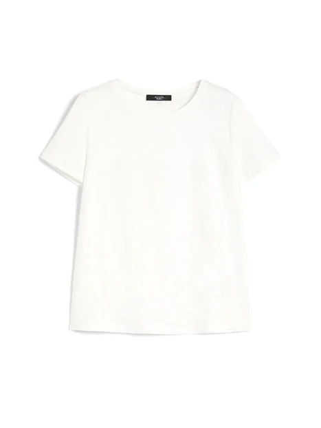 T-SHIRT MANICA CORTA CON RICAMO MISTO LINO DONNA BIANCO