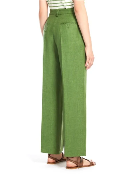 PANTALONI CROPPED DRITTI IN PURO LINO DONNA VERDE