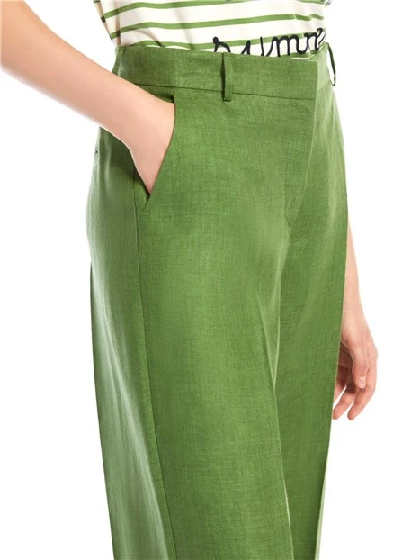 PANTALONI CROPPED DRITTI IN PURO LINO DONNA VERDE