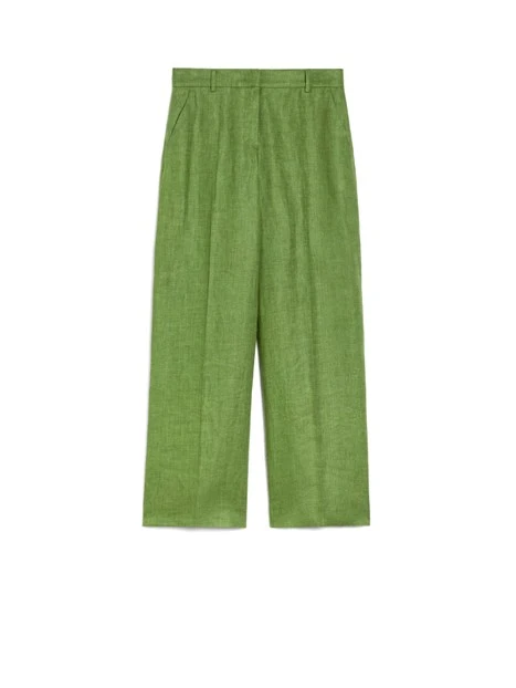 PANTALONI CROPPED DRITTI IN PURO LINO DONNA VERDE