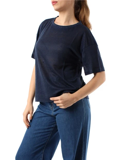 BLUSA A MANICHE CORTE IN PURO LINO DONNA BLU