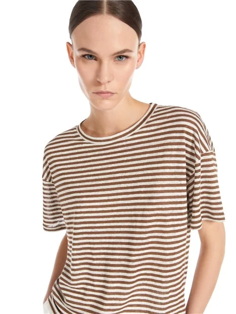 BLUSA A RIGHE IN JERSEY DI LINO DONNA ECRU