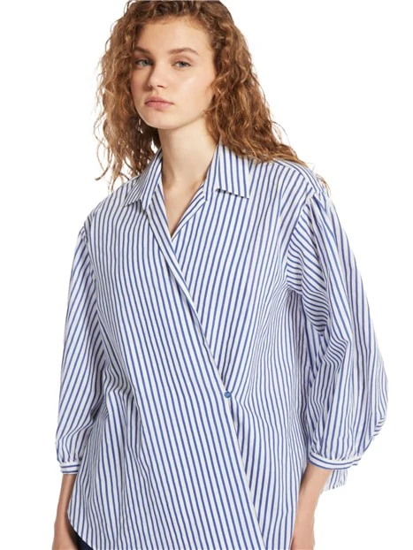 CAMICIA A RIGHE CON CINTURA DONNA BIANCO BLU