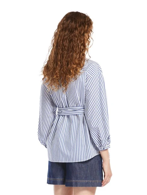 CAMICIA A RIGHE CON CINTURA DONNA BIANCO BLU