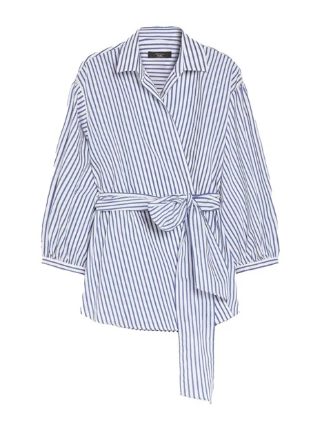 CAMICIA A RIGHE CON CINTURA DONNA BIANCO BLU