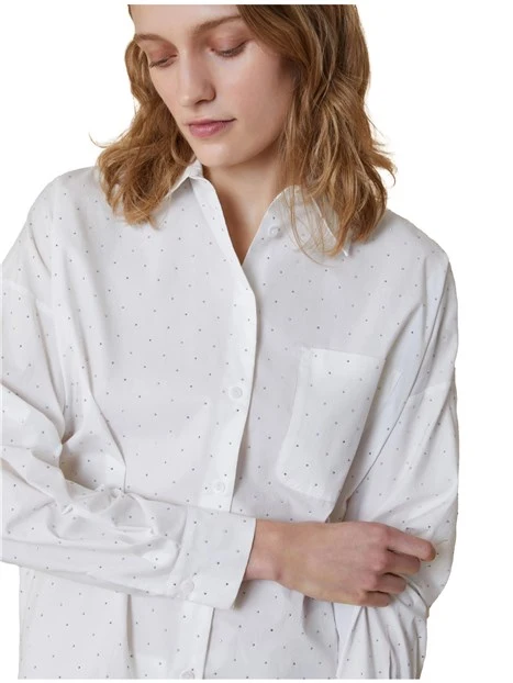 CAMICIA IN POPELINE CON STRASS DONNA BIANCO