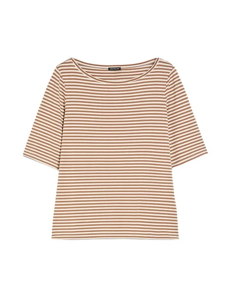 T-SHIRT MANICA CORTA A RIGHE DONNA BIANCO BEIGE