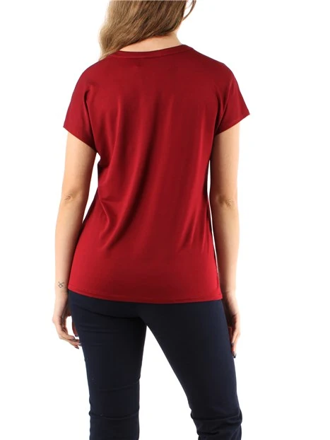 T-SHIRT MANICA CORTA CON SCOLLO A V DONNA ROSSO