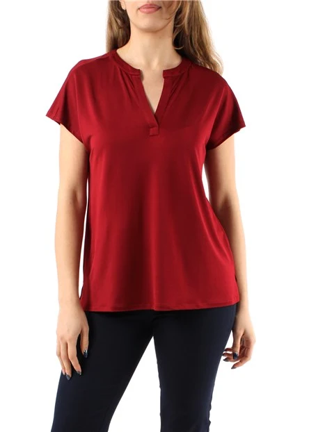 T-SHIRT MANICA CORTA CON SCOLLO A V DONNA ROSSO