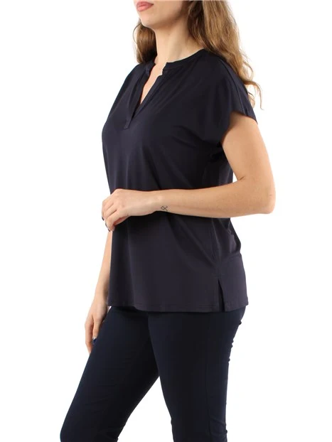 T-SHIRT MANICA CORTA IN JERSEY CON SCOLLO A V DONNA BLU