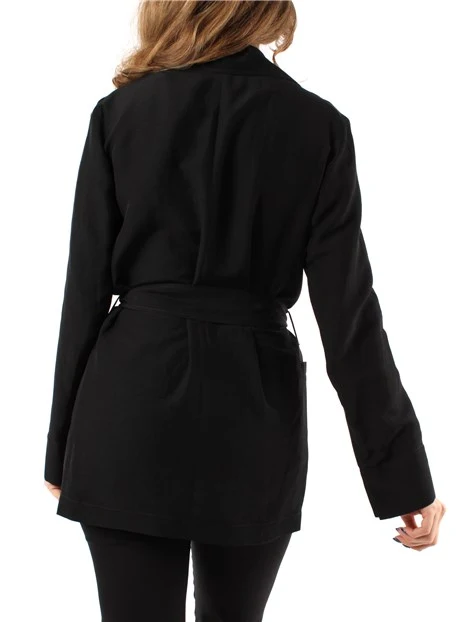 GIACCA BLAZER IN TELA DI LINO CON CINTURA DONNA NERO