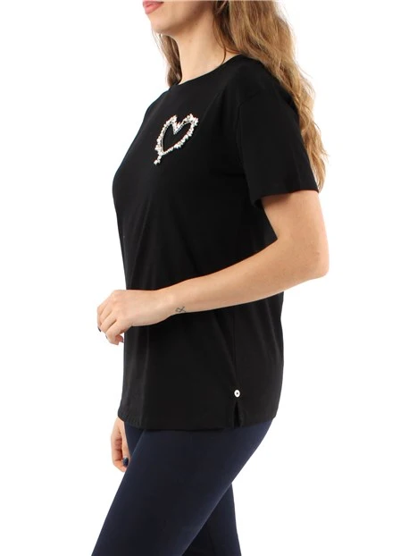 T-SHIRT IN JERSEY DI COTONE CON STRASS DONNA NERO