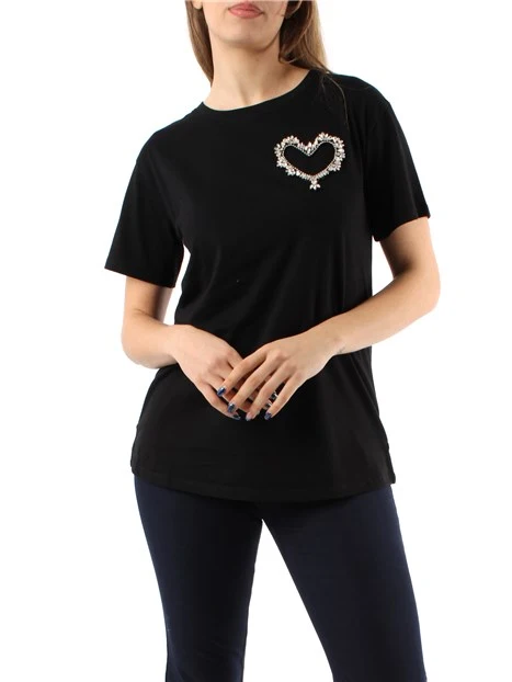 T-SHIRT IN JERSEY DI COTONE CON STRASS DONNA NERO